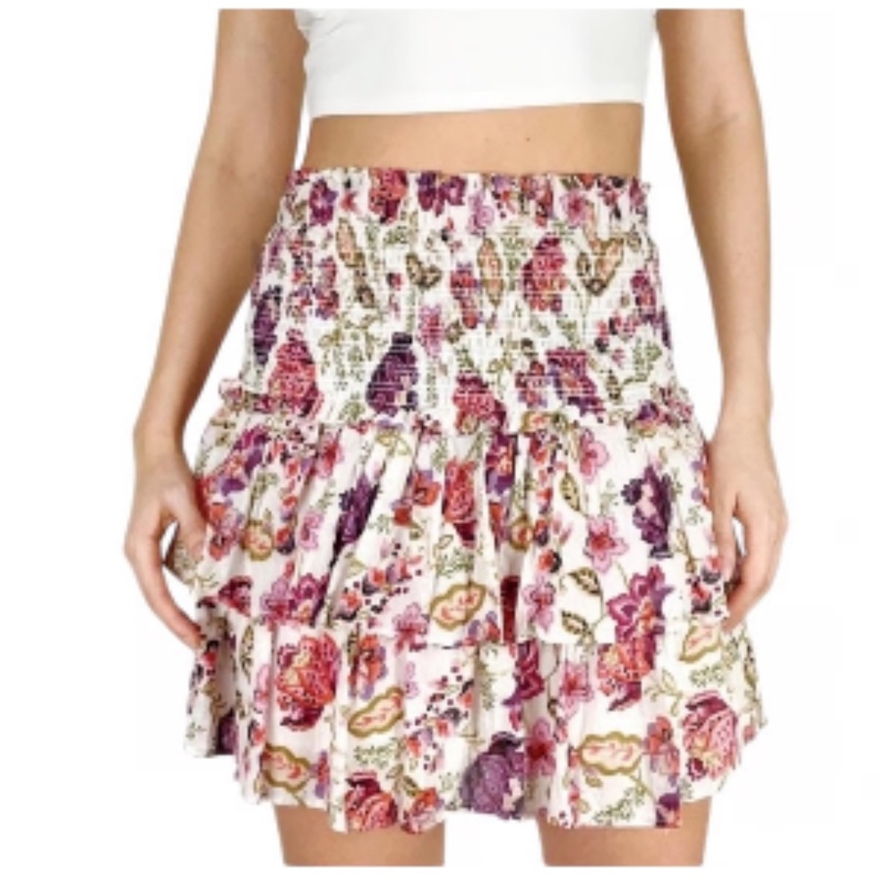 NWT House Of Harlow 1960 Pink Floral Hi Waist Mini Skirt Tiered Bohemian Small